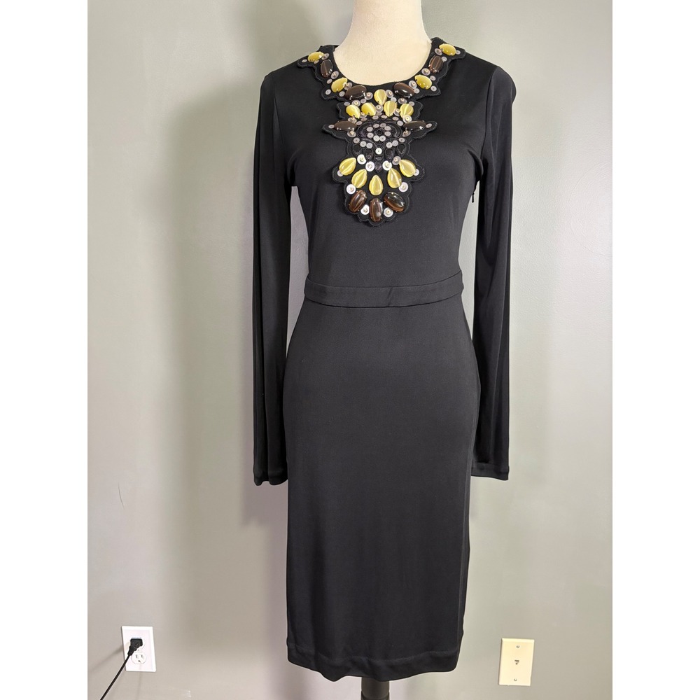 Tory Burch Silk Long Sleeve Dress S Embellished Removable Collar Necklace Event - Picture 2 of 11